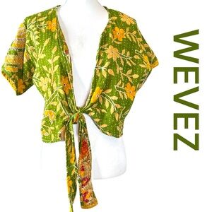 WEVEZ Kantha Patchwork Cardigan/Tie Front Wrap Top/Boho Summer Coverup, Size OS.